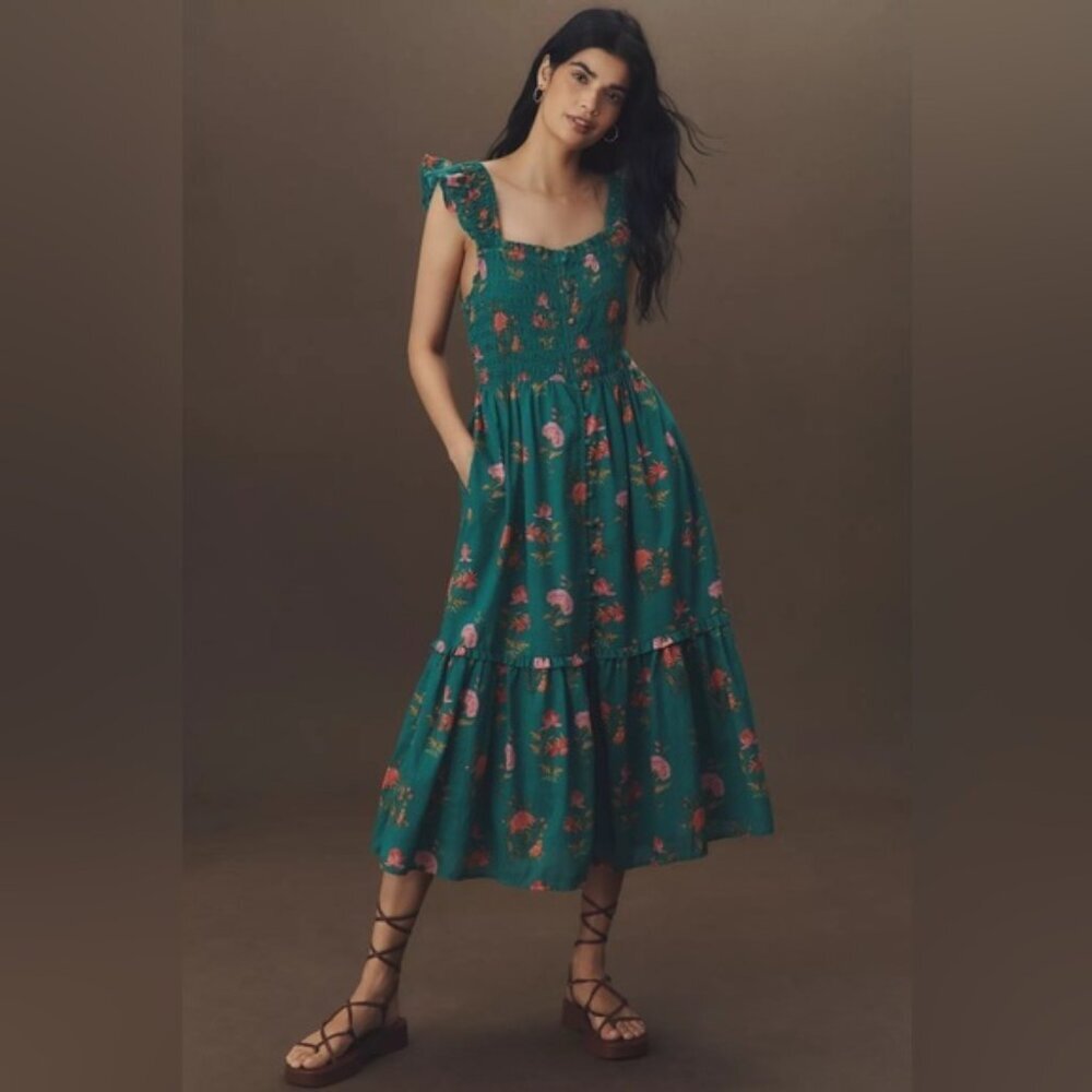 NWT Size L - The Peregrine Square-Neck Midi Dress 100% Cotton (NWT US$ 158)